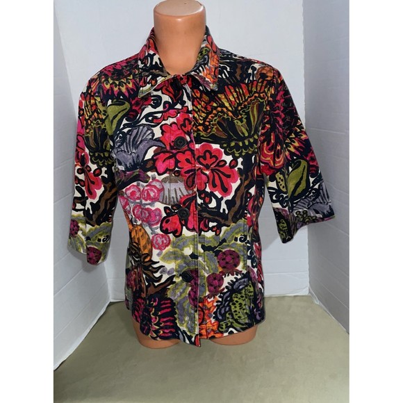 Additions by Chicos Colorful Hawaiian Luau floral Button Artsy Fun Jacket Top 1 - Picture 11 of 11